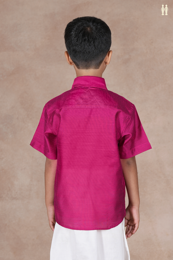 Regular Collar Plain Magenta Raw Silk Shirt