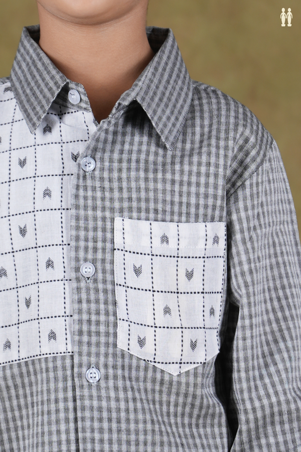 Regular Collar Checks Design Grey Cotton Shirt