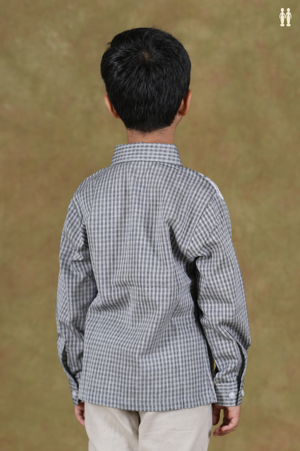 Regular Collar Checks Design Grey Cotton Shirt