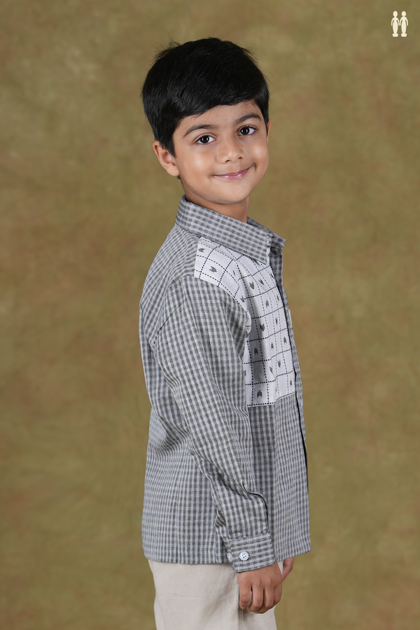 Regular Collar Checks Design Grey Cotton Shirt