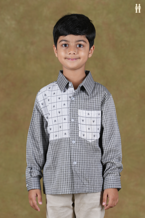 Regular Collar Checks Design Grey Cotton Shirt