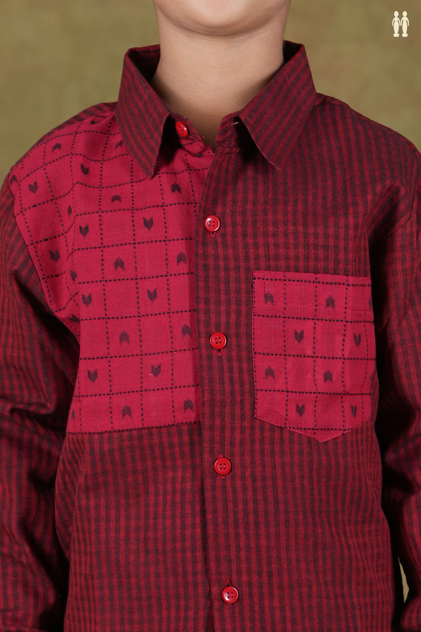 Regular Collar Checks Design Red Cotton Shirt