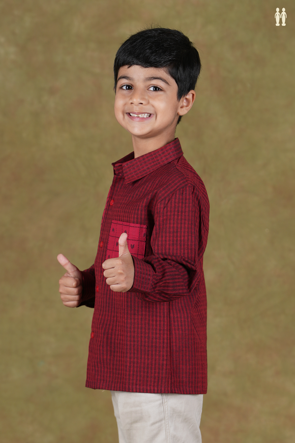 Regular Collar Checks Design Red Cotton Shirt