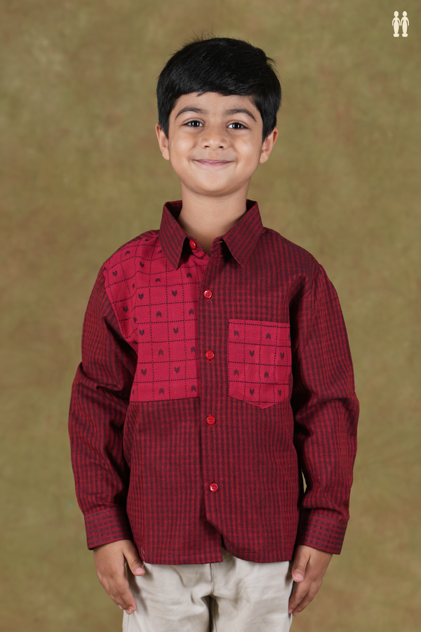 Regular Collar Checks Design Red Cotton Shirt