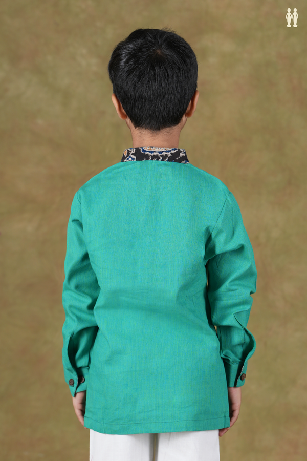 Chinese Collar Plain Sea Green Cotton Kurta