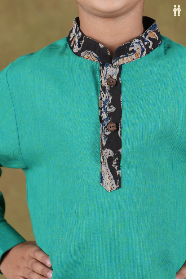 Chinese Collar Plain Sea Green Cotton Kurta