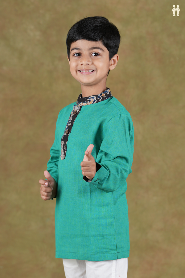 Chinese Collar Plain Sea Green Cotton Kurta