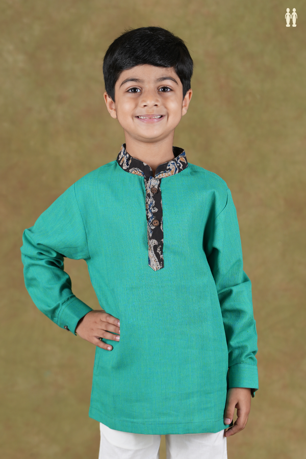 Chinese Collar Plain Sea Green Cotton Kurta