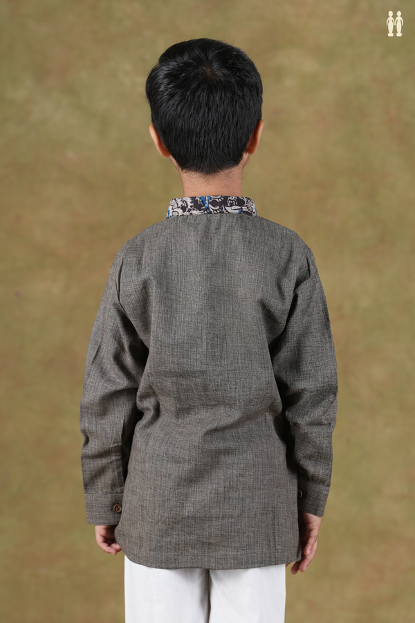 Chinese Collar Plain Grey Cotton Kurta