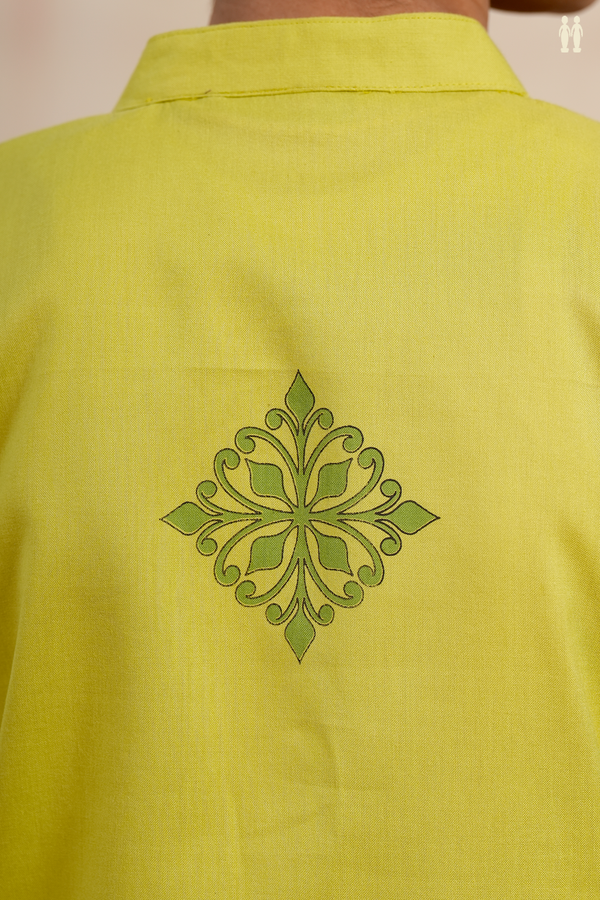 Chinese Collar Printed Green Banana Bamboo Cotton Short Kurta
