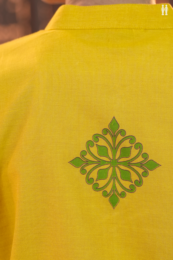 Chinese Collar Printed Yellow Banana Bamboo Cotton Short Kurta