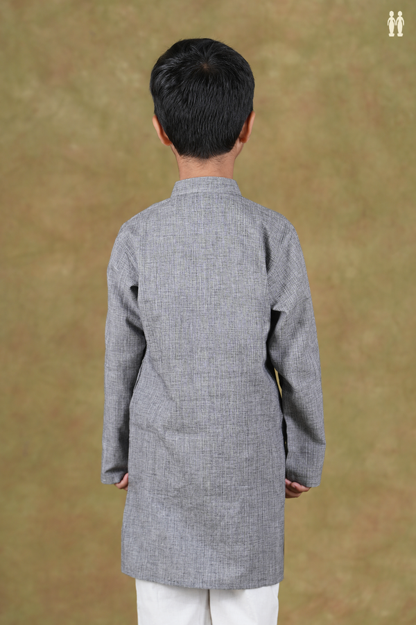 Chinese Collar Plain Grey Cotton Long Kurta