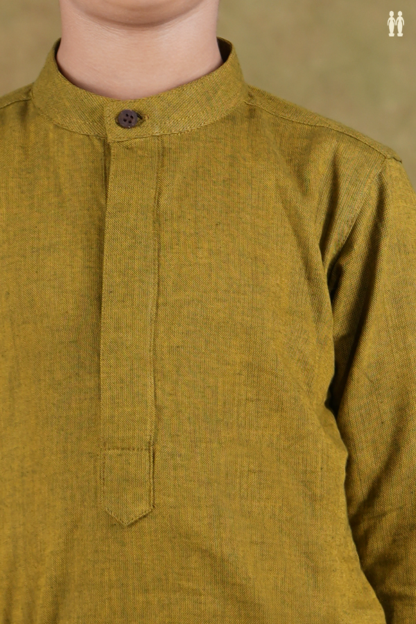 Chinese Collar Plain Mehendi Green Cotton Long Kurta