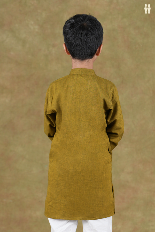 Chinese Collar Plain Mehendi Green Cotton Long Kurta