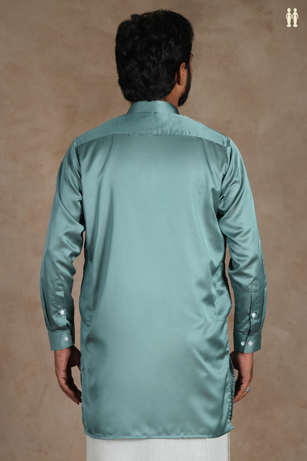 Chinese Collar Plain Turkish Blue Silk Short Kurta