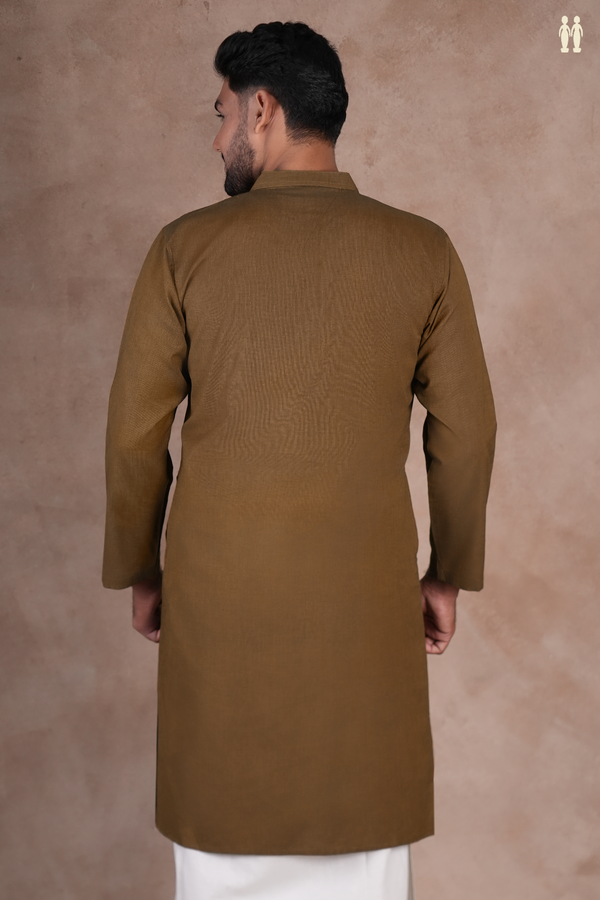 Chinese Collar Plain Peanut Brown Cotton Long Kurta