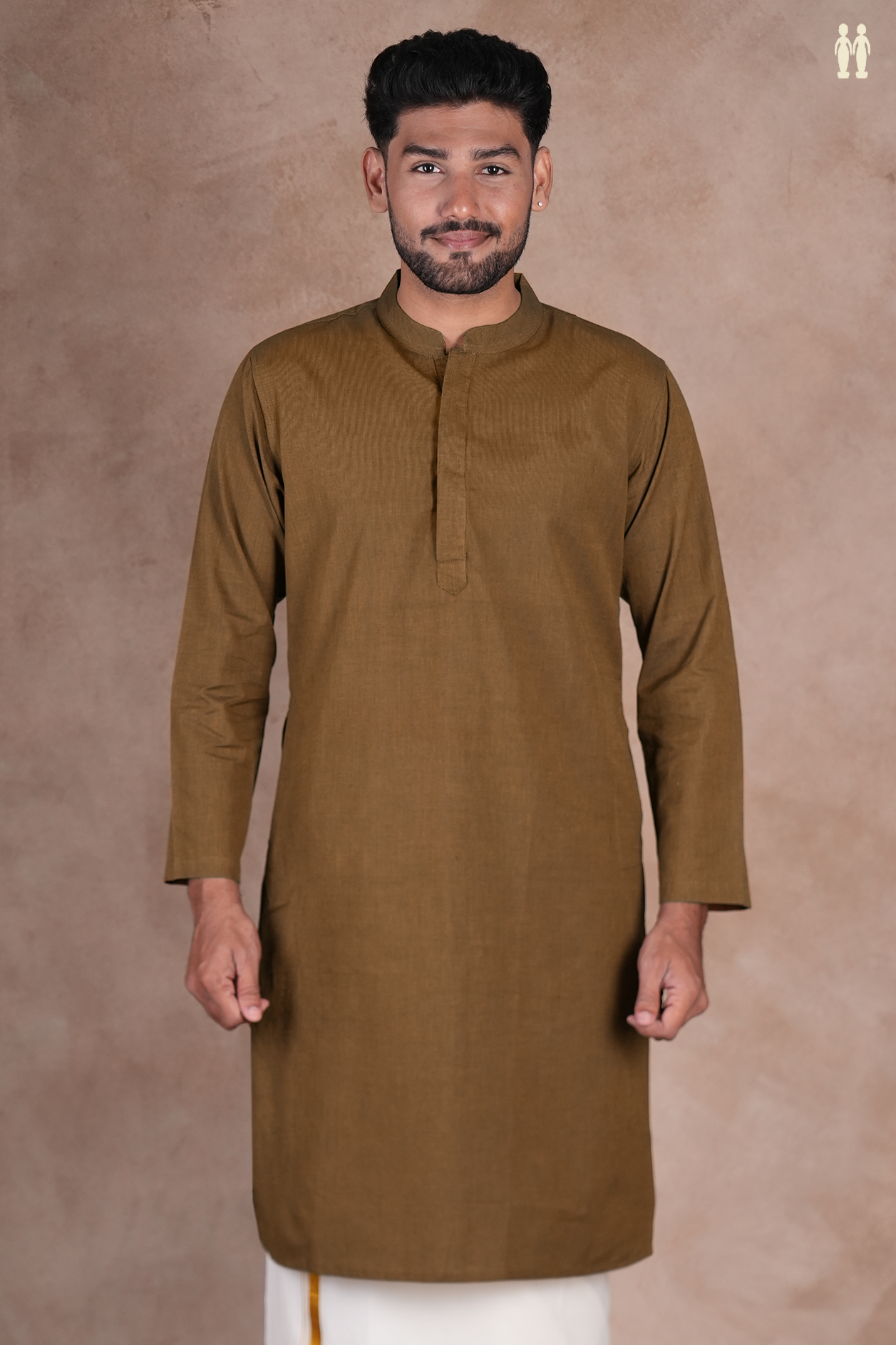 Chinese Collar Plain Peanut Brown Cotton Long Kurta