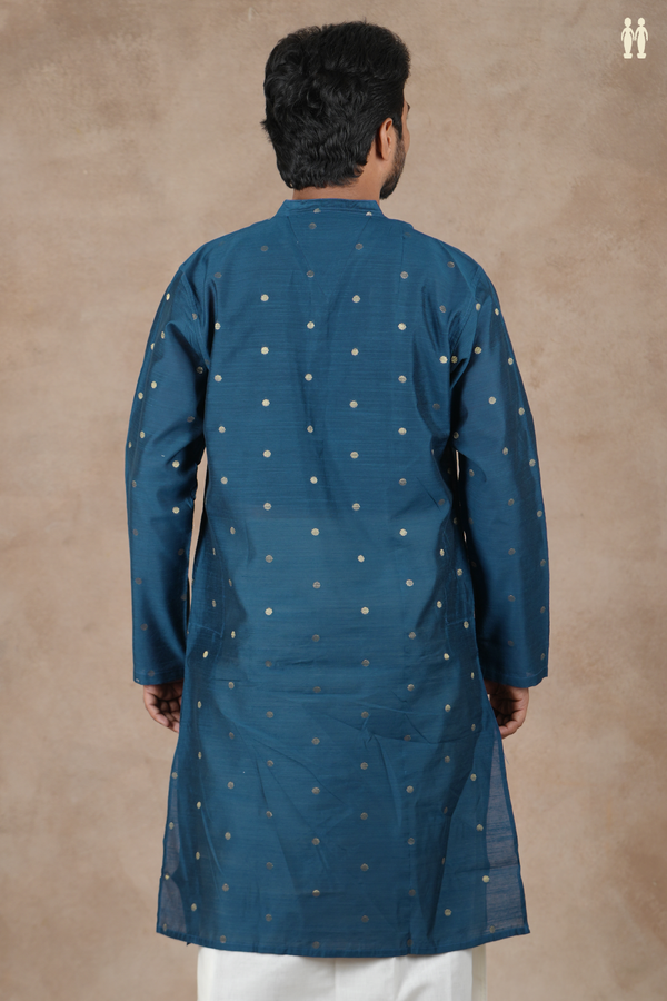 Chinese Collar Zari Buttas Prussian Blue Long Kurta