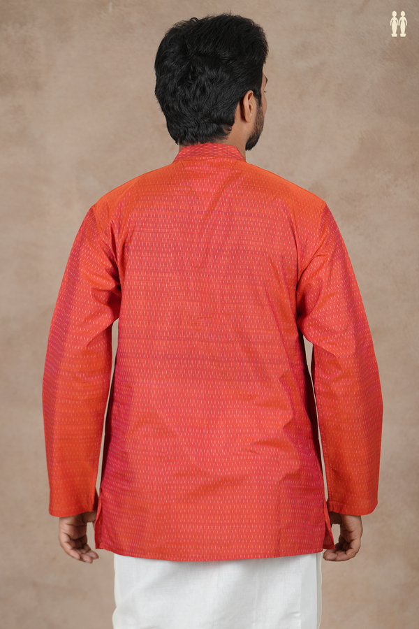 Chinese Collar Allover Design Pink Pochampally Short Kurta