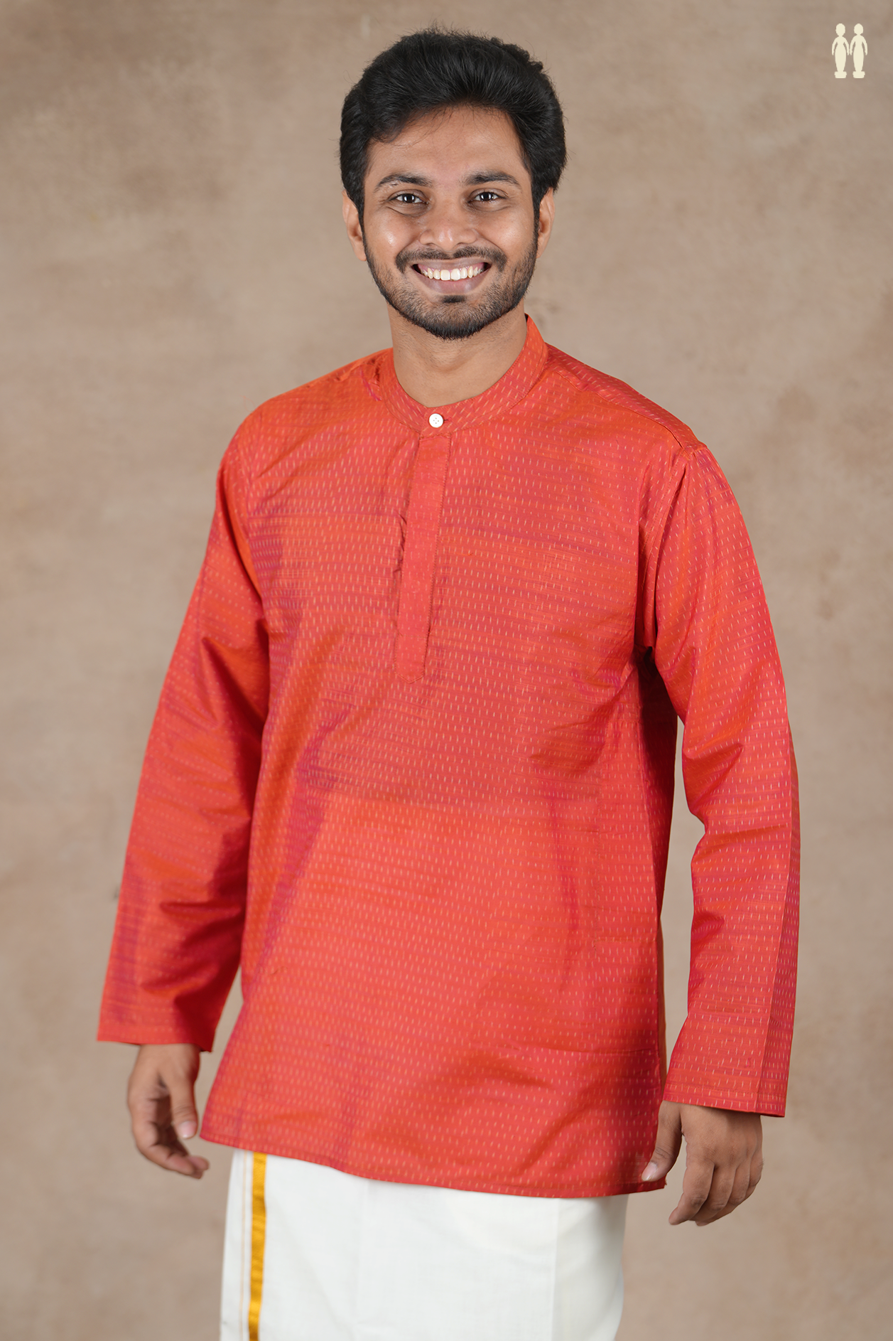 Chinese Collar Allover Design Pink Pochampally Short Kurta