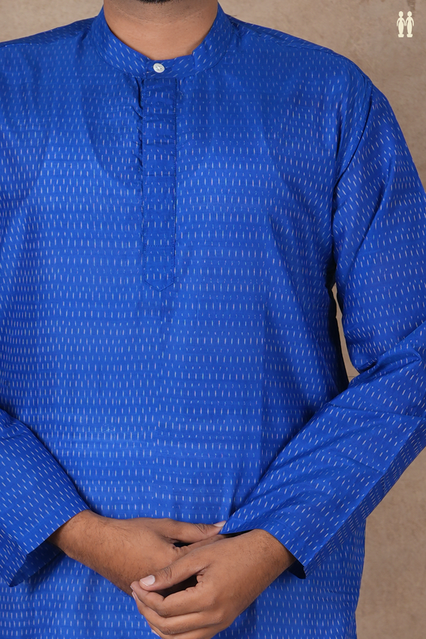 Chinese Collar Stripes Design Blue Pochampally Short Kurta