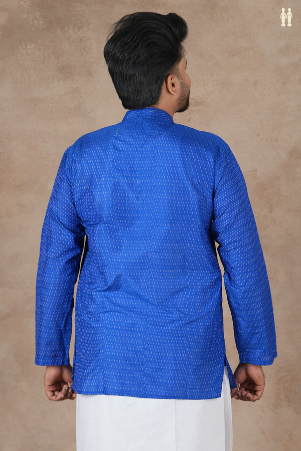 Chinese Collar Stripes Design Blue Pochampally Short Kurta