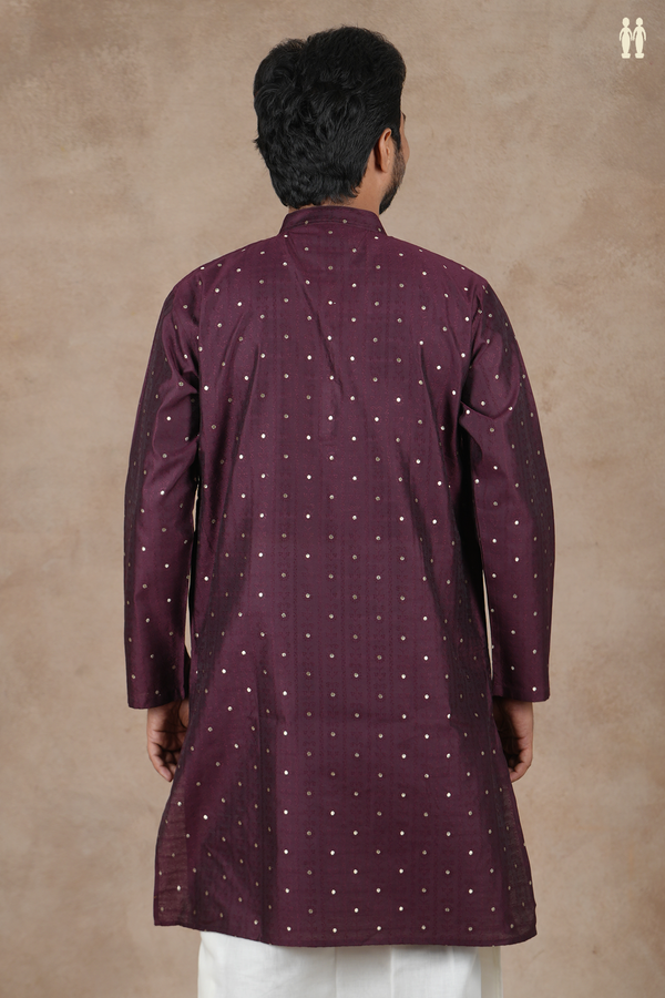 Chinese Collar Zari Buttis Chocolate Brown Raw Silk Long Kurta