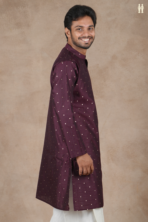 Chinese Collar Zari Buttis Chocolate Brown Raw Silk Long Kurta