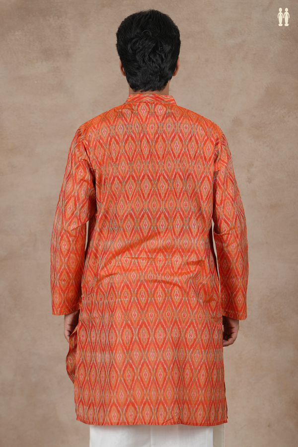 Chinese Collar Diamond Design Orange Pochampally Long Kurta
