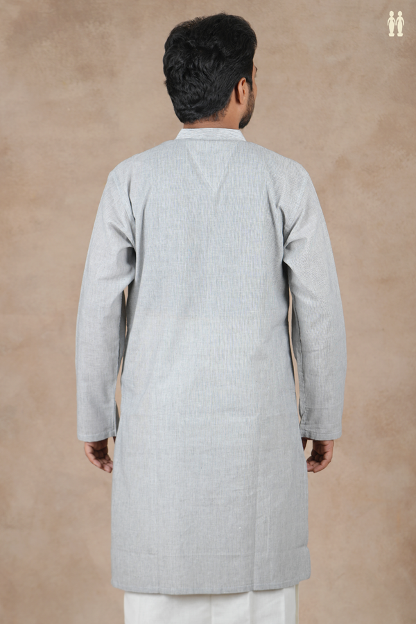 Chinese Collar Stripes Design Light Grey Cotton Long Kurta