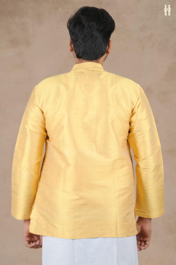 Chinese Collar Plain Yellow Raw Silk Short Kurta