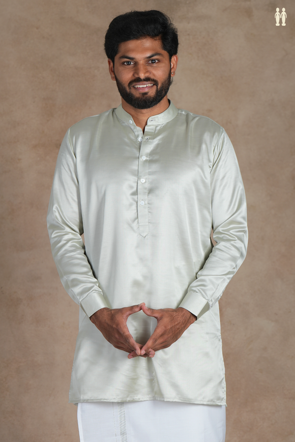 Chinese Collar Plain Pale Green Silk Short Kurta