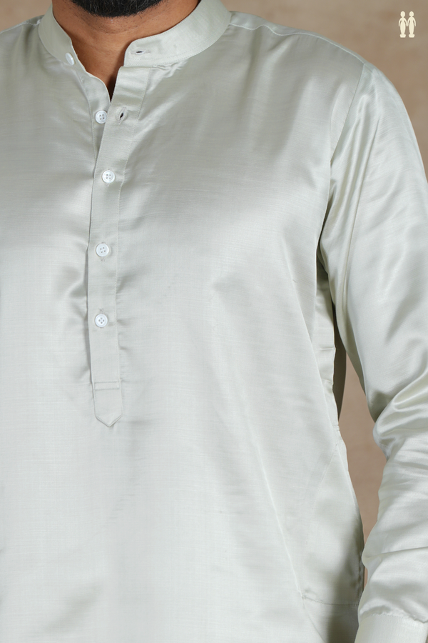 Chinese Collar Plain Pale Green Silk Short Kurta