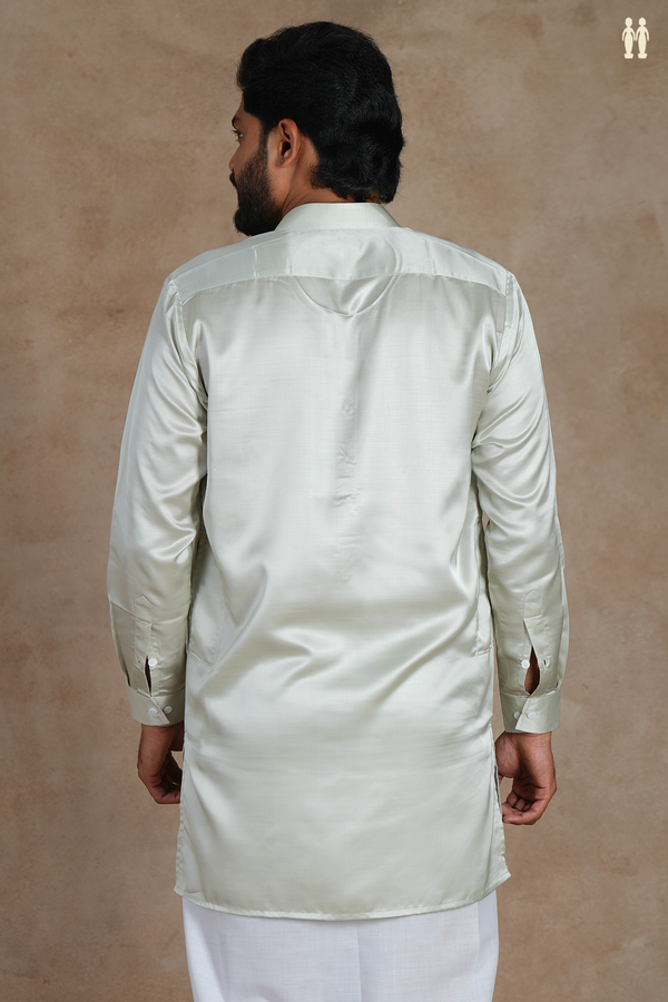 Chinese Collar Plain Pale Green Silk Short Kurta