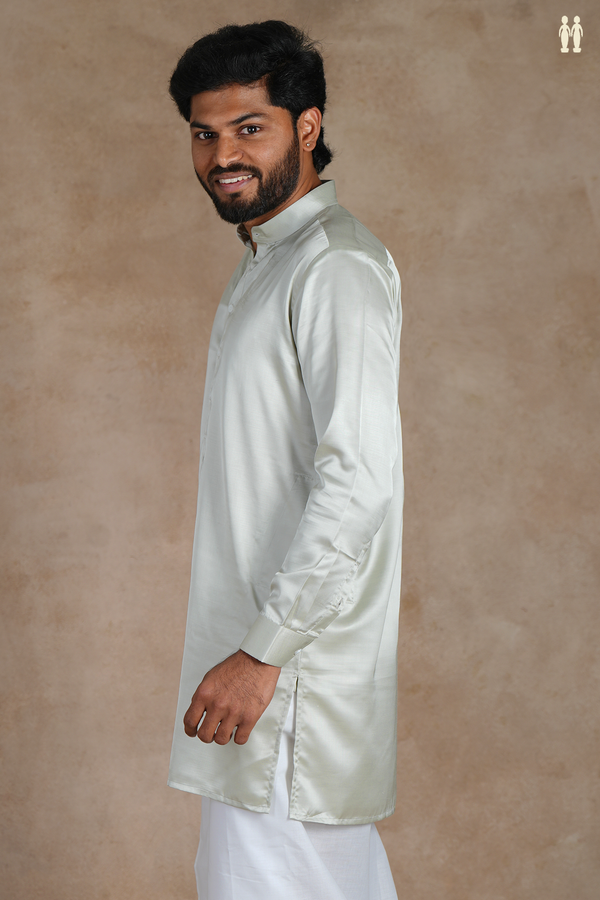 Chinese Collar Plain Pale Green Silk Short Kurta