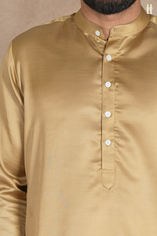 Chinese Collar Plain Brown Silk Short Kurta