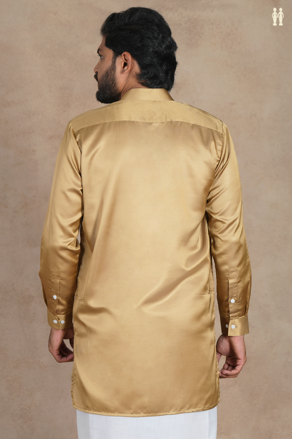 Chinese Collar Plain Brown Silk Short Kurta