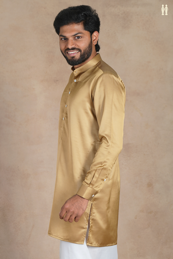 Chinese Collar Plain Brown Silk Short Kurta