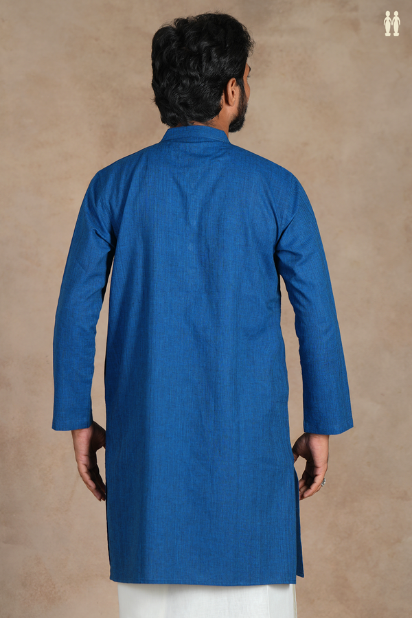 Chinese Collar Plain Cobalt Blue Cotton Long Kurta