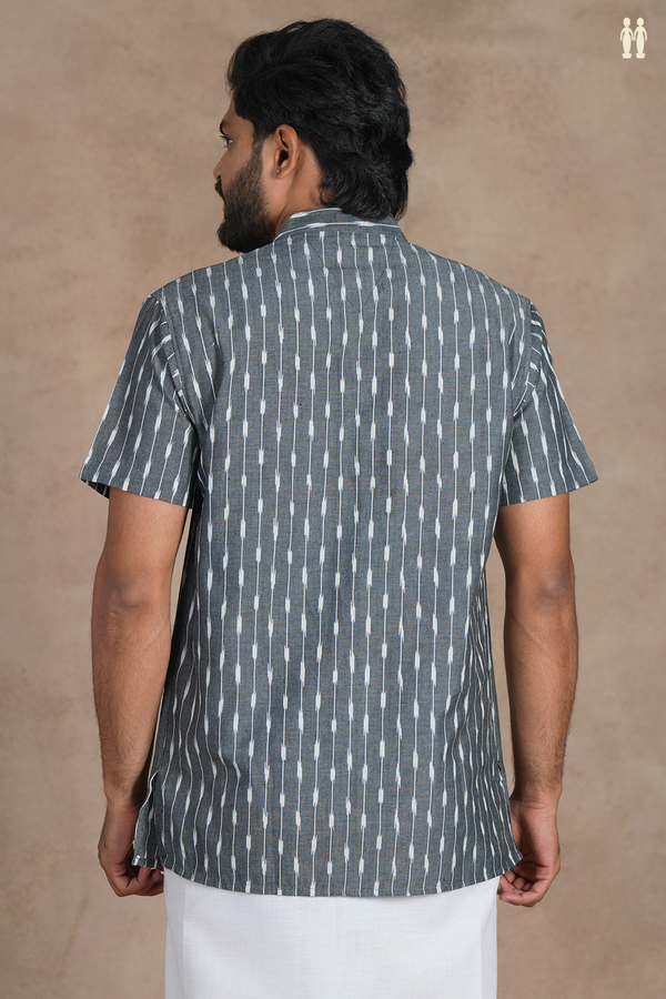 Chinese Collar Ikat Design Grey Cotton Short Kurta
