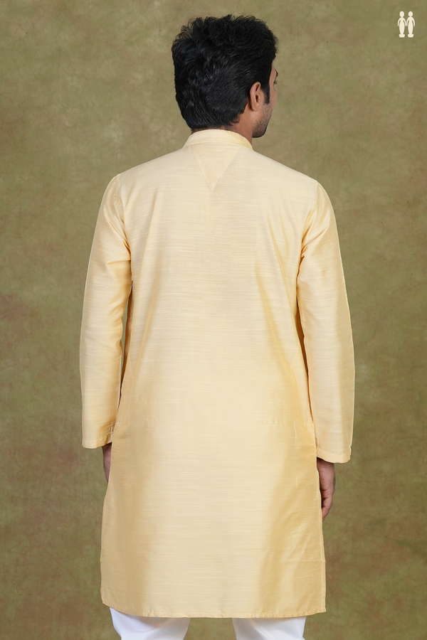 Chinese Collar Plain Tan Color Raw Silk Long Kurta