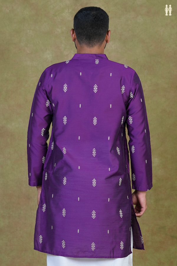 Chinese Collar Threadwork Buttas Purple Raw Silk Long Kurta