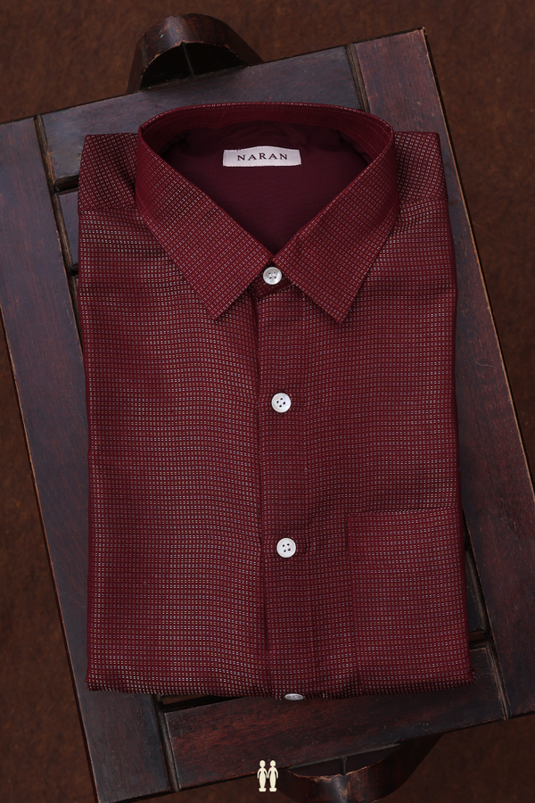Regular Collar Stripes Design Maroon Silk Shirt