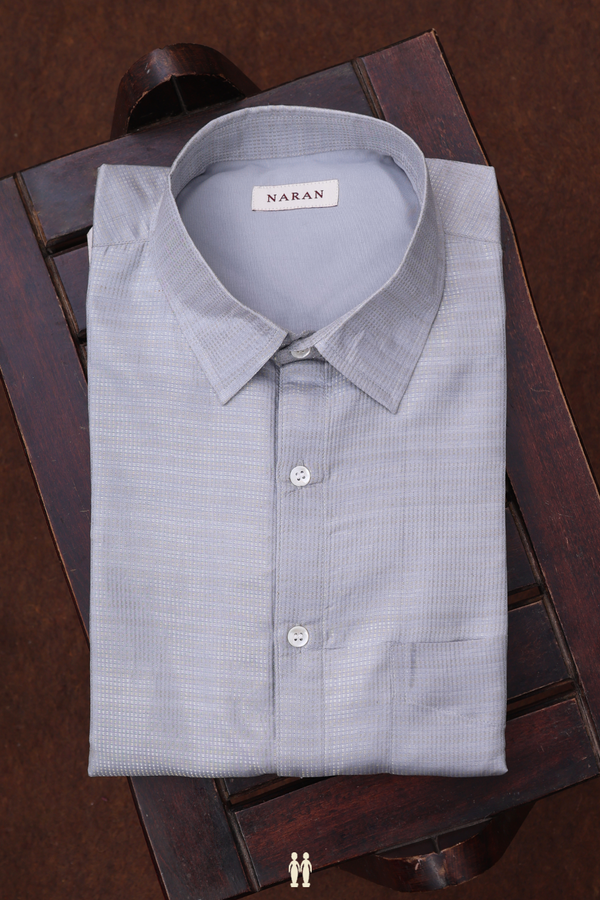 Regular Collar Stripes Design Light Grey Silk Shirt