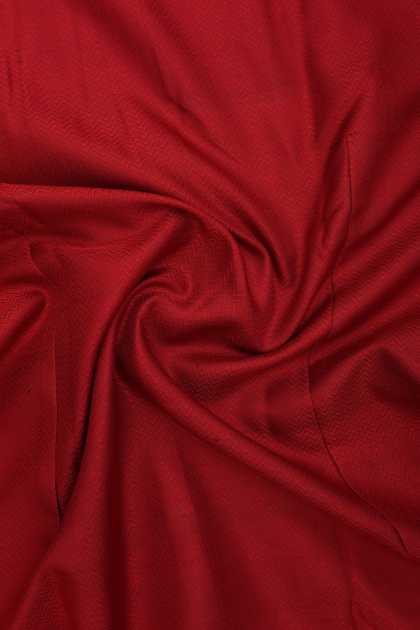 Regular Collar Chevron Design Red Banarasi Silk Shirt