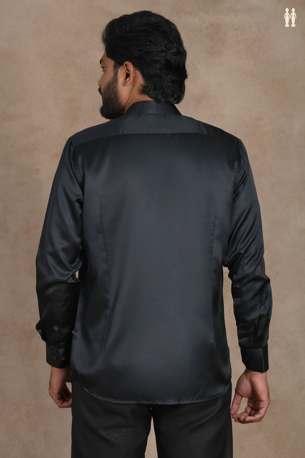 Chinese Collar Plain Black Silk Shirt
