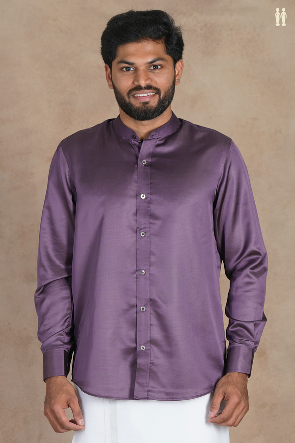 Chinese Collar Plain Grape Purple Silk Shirt