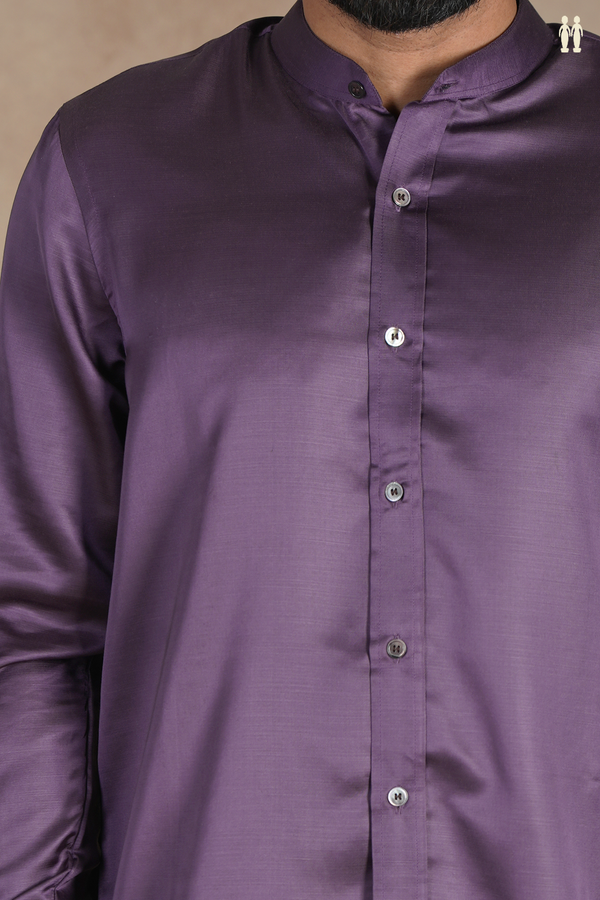 Chinese Collar Plain Grape Purple Silk Shirt
