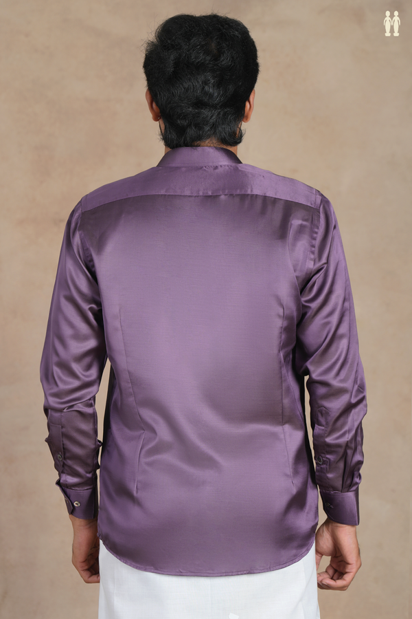 Chinese Collar Plain Grape Purple Silk Shirt