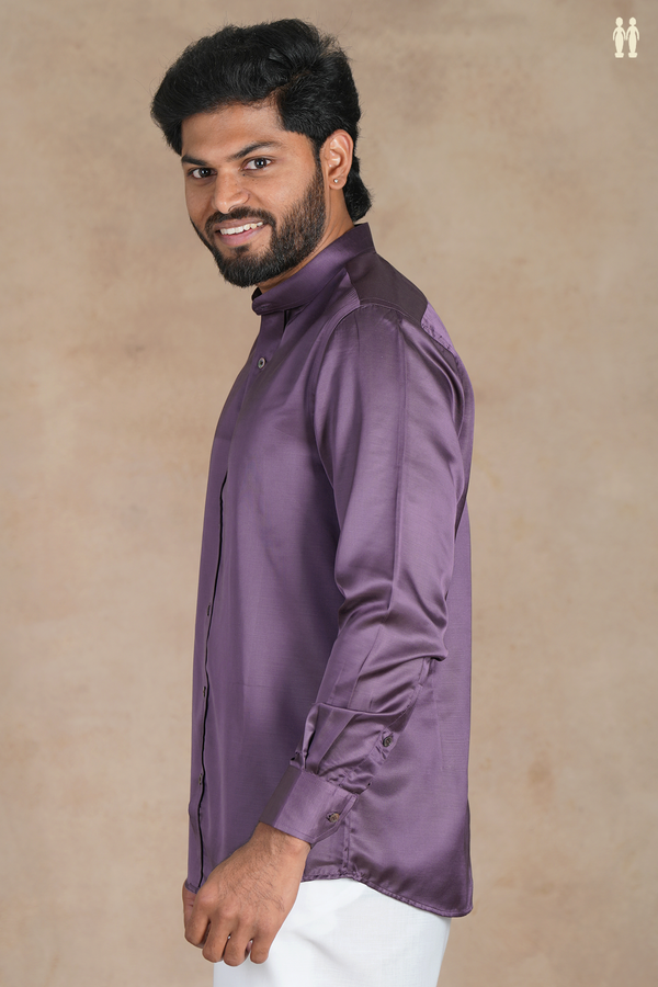 Chinese Collar Plain Grape Purple Silk Shirt